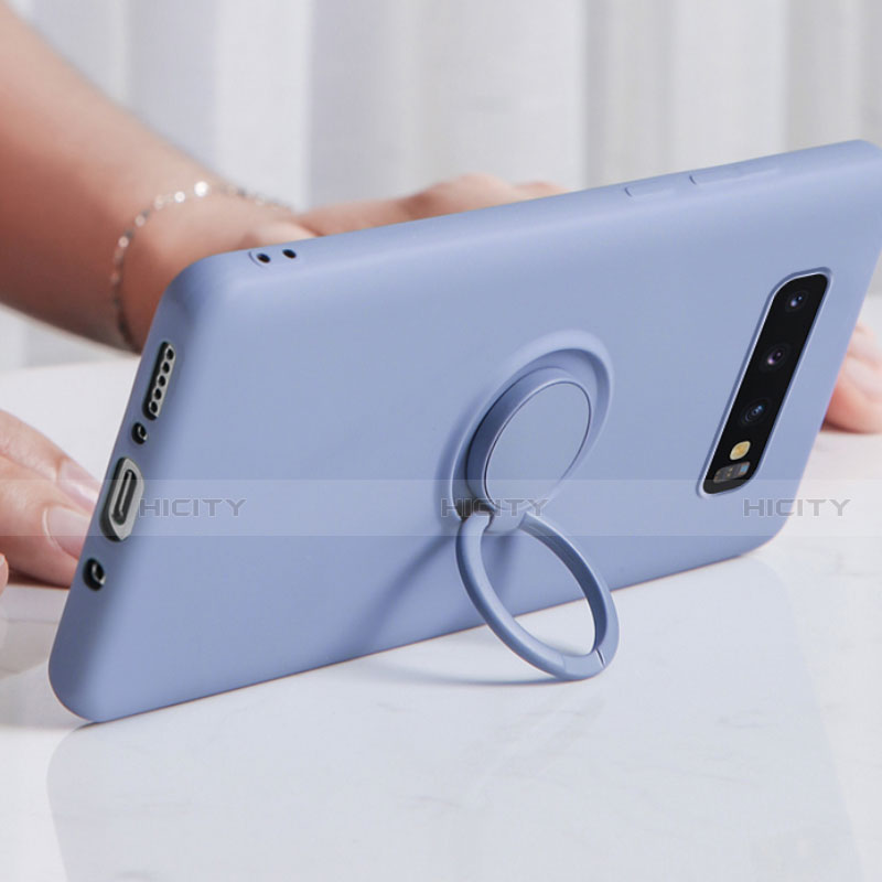 Silikon Hülle Handyhülle Ultra Dünn Schutzhülle Flexible Tasche Silikon mit Magnetisch Fingerring Ständer T02 für Samsung Galaxy S10 groß