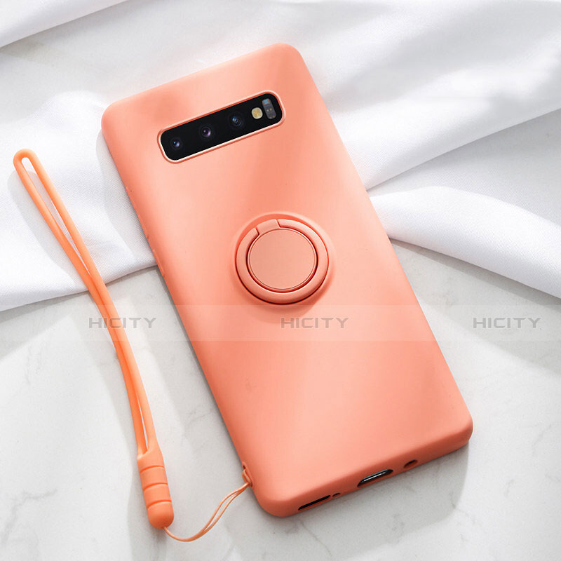 Silikon Hülle Handyhülle Ultra Dünn Schutzhülle Flexible Tasche Silikon mit Magnetisch Fingerring Ständer T02 für Samsung Galaxy S10 5G Orange Plus