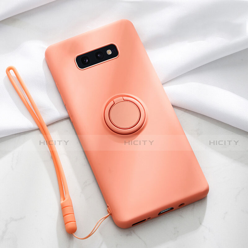 Silikon Hülle Handyhülle Ultra Dünn Schutzhülle Flexible Tasche Silikon mit Magnetisch Fingerring Ständer T02 für Samsung Galaxy S10e Orange