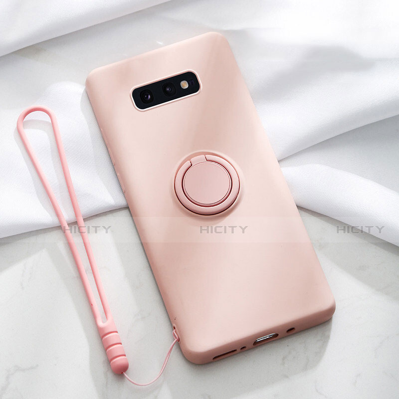 Silikon Hülle Handyhülle Ultra Dünn Schutzhülle Flexible Tasche Silikon mit Magnetisch Fingerring Ständer T02 für Samsung Galaxy S10e Rosa