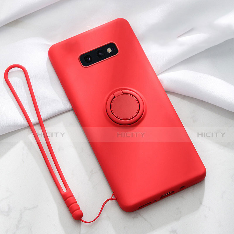 Silikon Hülle Handyhülle Ultra Dünn Schutzhülle Flexible Tasche Silikon mit Magnetisch Fingerring Ständer T02 für Samsung Galaxy S10e Rot