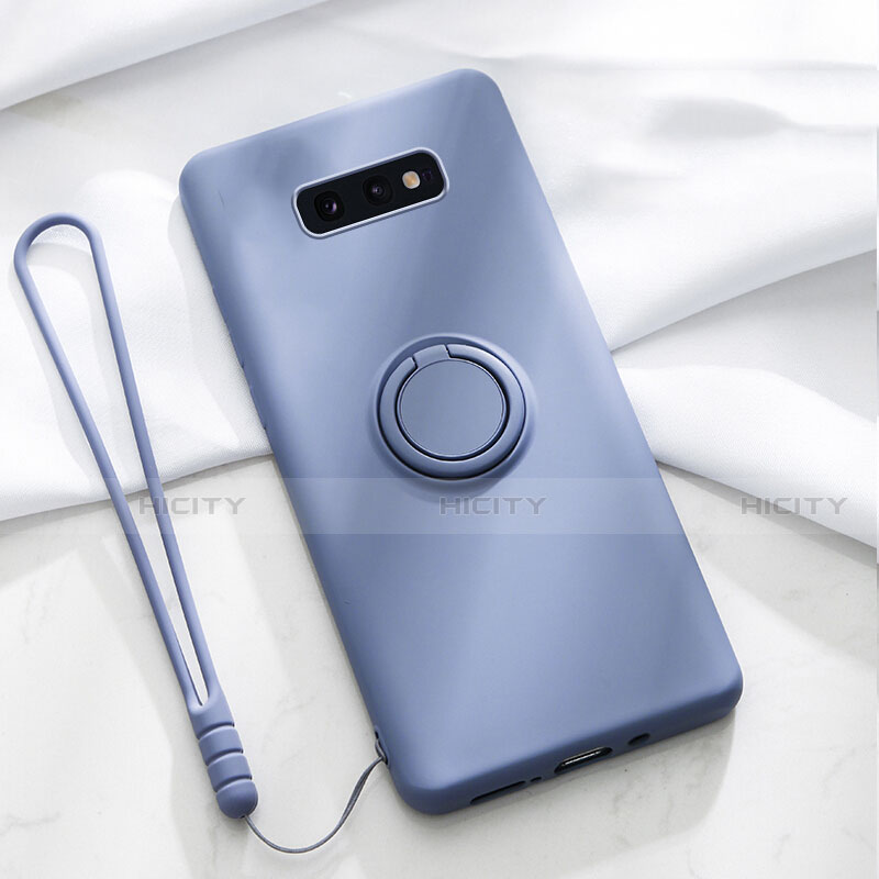 Silikon Hülle Handyhülle Ultra Dünn Schutzhülle Flexible Tasche Silikon mit Magnetisch Fingerring Ständer T02 für Samsung Galaxy S10e Violett