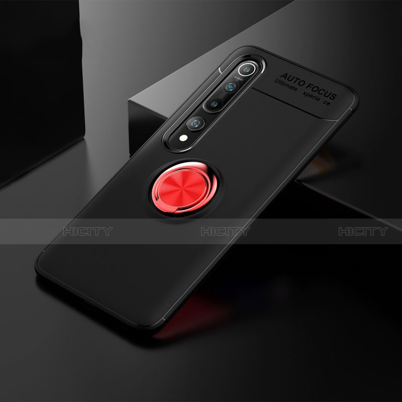 Silikon Hülle Handyhülle Ultra Dünn Schutzhülle Flexible Tasche Silikon mit Magnetisch Fingerring Ständer T02 für Xiaomi Mi 10 Rot und Schwarz Plus