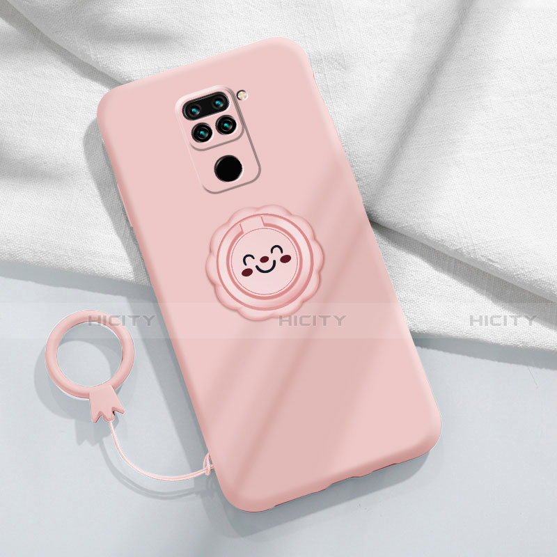 Silikon Hülle Handyhülle Ultra Dünn Schutzhülle Flexible Tasche Silikon mit Magnetisch Fingerring Ständer T02 für Xiaomi Redmi Note 9 Rosa Plus