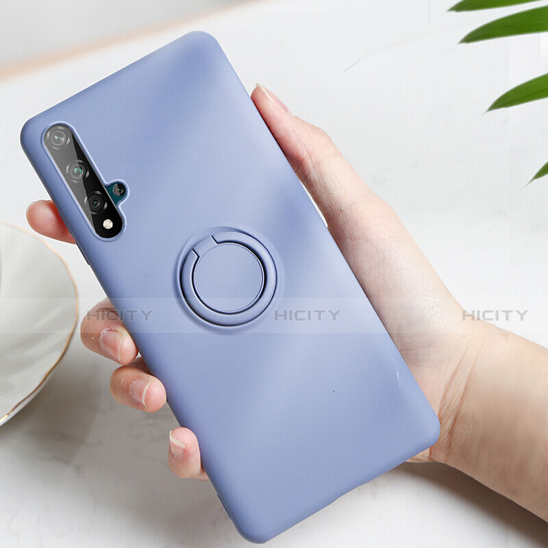 Silikon Hülle Handyhülle Ultra Dünn Schutzhülle Flexible Tasche Silikon mit Magnetisch Fingerring Ständer T03 für Huawei Nova 5 groß