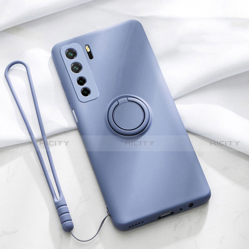 Silikon Hülle Handyhülle Ultra Dünn Schutzhülle Flexible Tasche Silikon mit Magnetisch Fingerring Ständer T03 für Huawei Nova 7 SE 5G