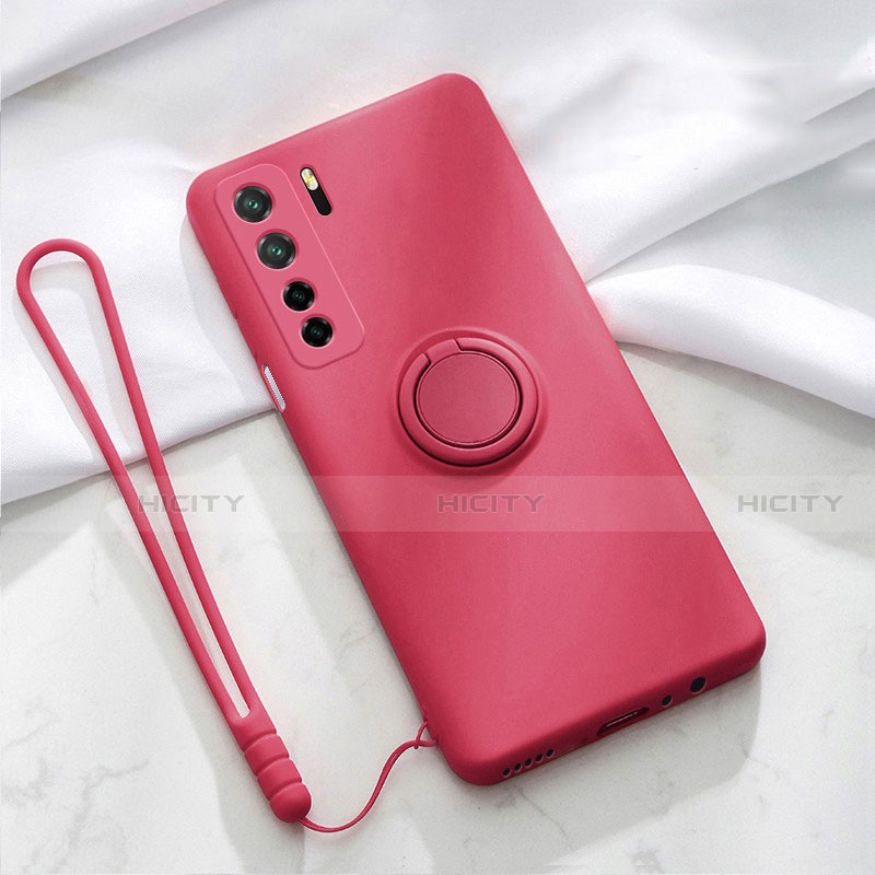 Silikon Hülle Handyhülle Ultra Dünn Schutzhülle Flexible Tasche Silikon mit Magnetisch Fingerring Ständer T03 für Huawei Nova 7 SE 5G