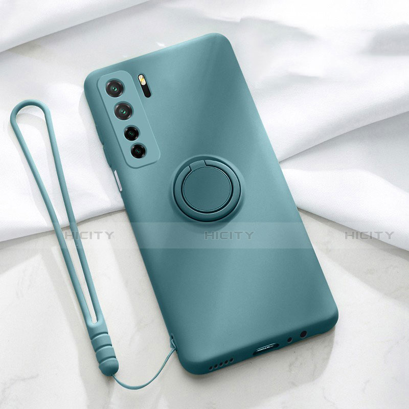 Silikon Hülle Handyhülle Ultra Dünn Schutzhülle Flexible Tasche Silikon mit Magnetisch Fingerring Ständer T03 für Huawei Nova 7 SE 5G