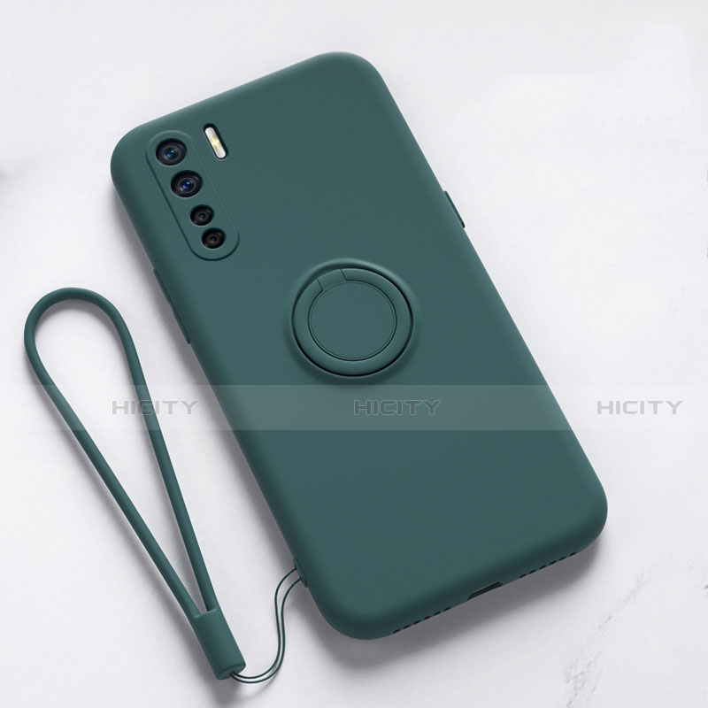 Silikon Hülle Handyhülle Ultra Dünn Schutzhülle Flexible Tasche Silikon mit Magnetisch Fingerring Ständer T03 für Oppo A91 Grün