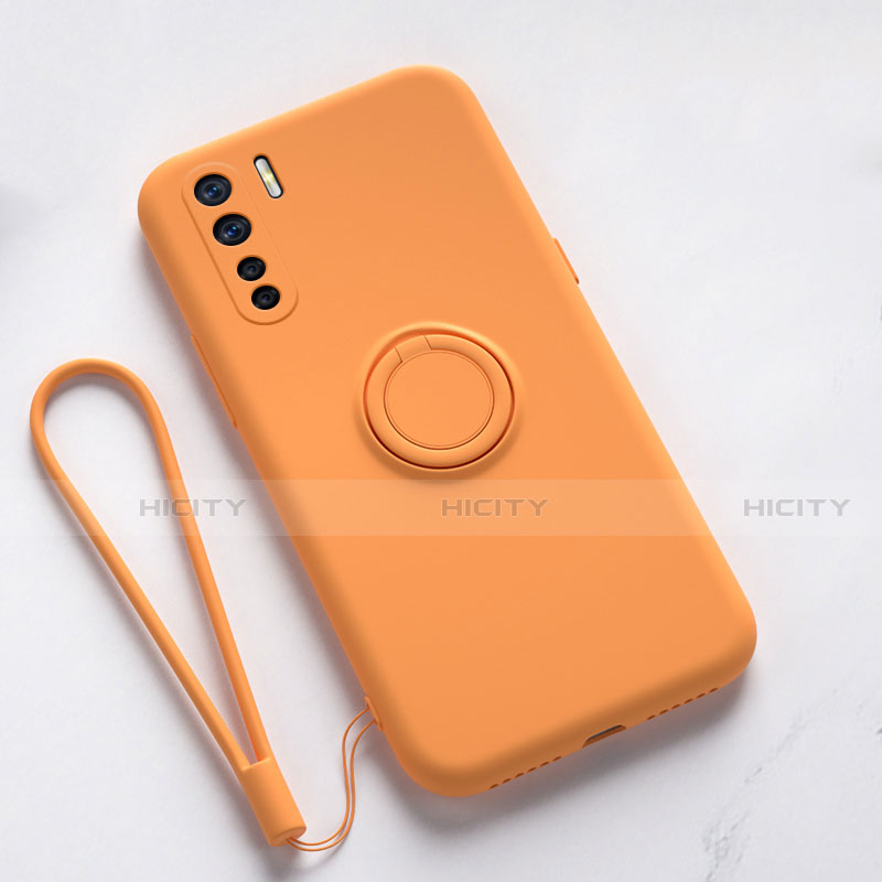 Silikon Hülle Handyhülle Ultra Dünn Schutzhülle Flexible Tasche Silikon mit Magnetisch Fingerring Ständer T03 für Oppo A91 Orange Plus