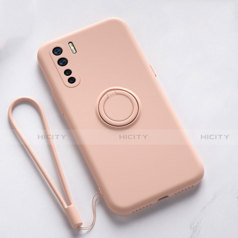 Silikon Hülle Handyhülle Ultra Dünn Schutzhülle Flexible Tasche Silikon mit Magnetisch Fingerring Ständer T03 für Oppo A91 Rosa