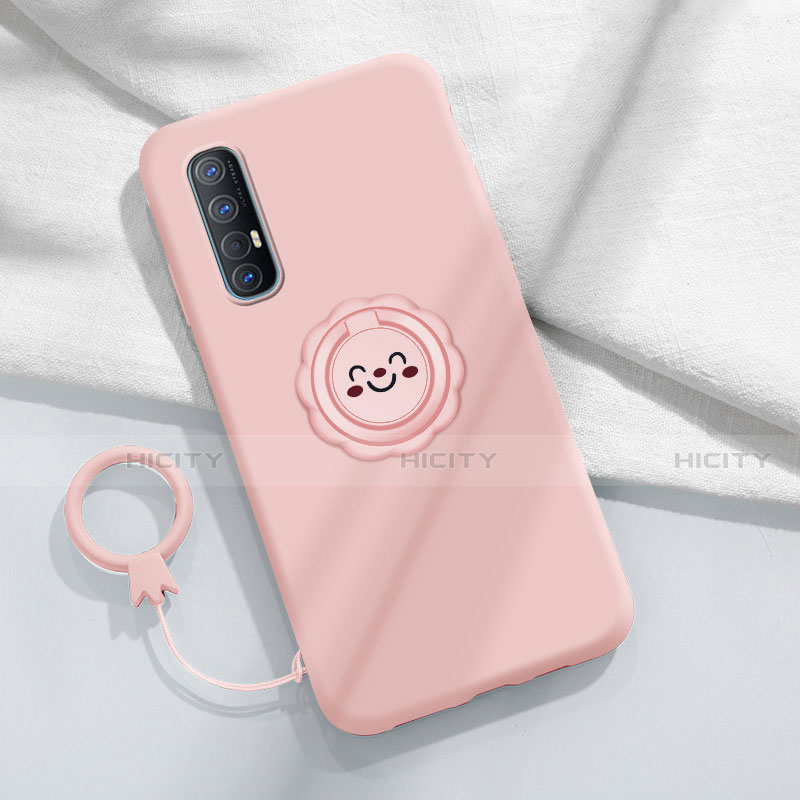 Silikon Hülle Handyhülle Ultra Dünn Schutzhülle Flexible Tasche Silikon mit Magnetisch Fingerring Ständer T03 für Oppo Reno3 Pro