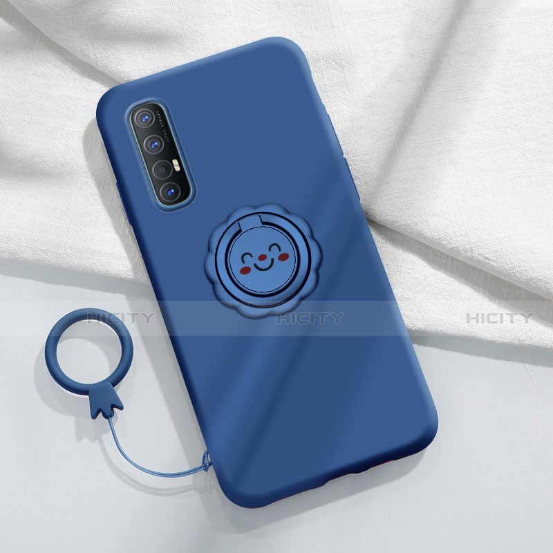 Silikon Hülle Handyhülle Ultra Dünn Schutzhülle Flexible Tasche Silikon mit Magnetisch Fingerring Ständer T03 für Oppo Reno3 Pro Blau Plus