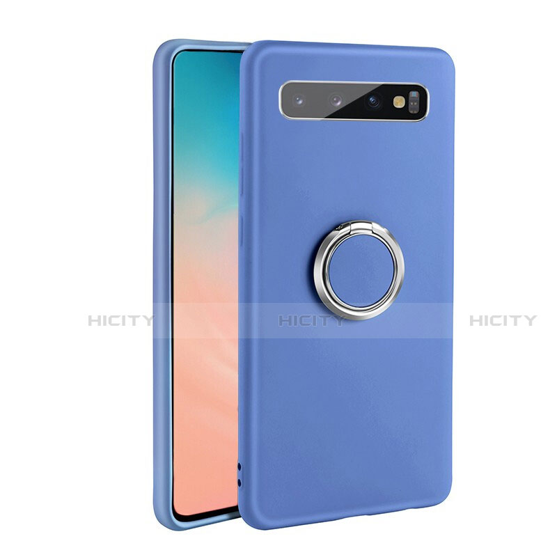 Silikon Hülle Handyhülle Ultra Dünn Schutzhülle Flexible Tasche Silikon mit Magnetisch Fingerring Ständer T03 für Samsung Galaxy S10 5G Blau Plus