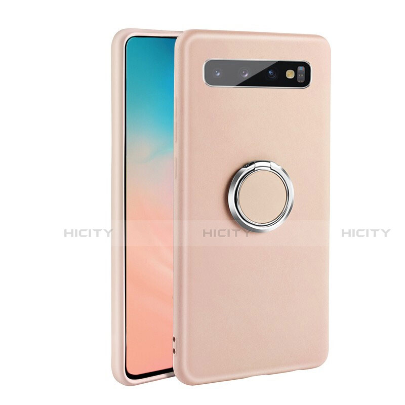 Silikon Hülle Handyhülle Ultra Dünn Schutzhülle Flexible Tasche Silikon mit Magnetisch Fingerring Ständer T03 für Samsung Galaxy S10 5G Rosa Plus