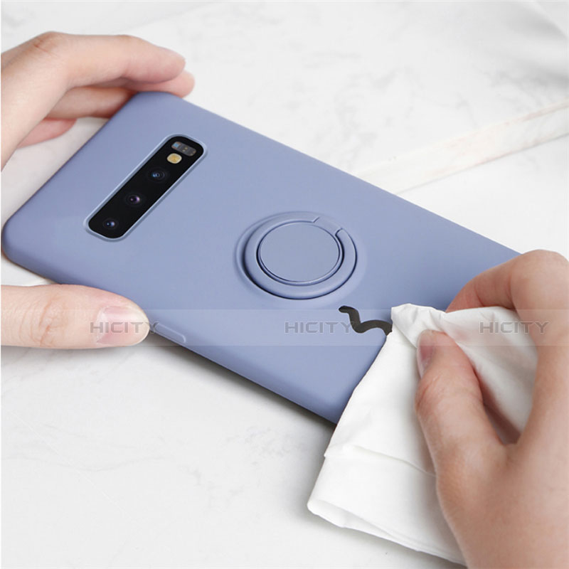 Silikon Hülle Handyhülle Ultra Dünn Schutzhülle Flexible Tasche Silikon mit Magnetisch Fingerring Ständer T03 für Samsung Galaxy S10 Plus