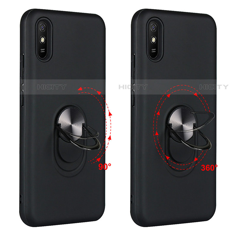 Silikon Hülle Handyhülle Ultra Dünn Schutzhülle Flexible Tasche Silikon mit Magnetisch Fingerring Ständer T03 für Xiaomi Redmi 9A