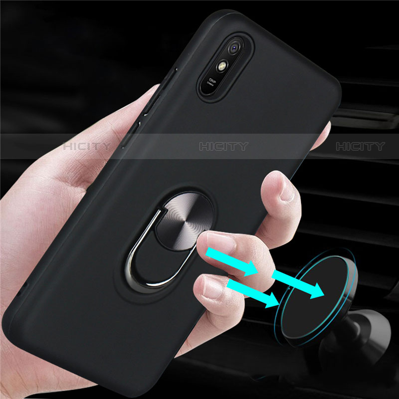 Silikon Hülle Handyhülle Ultra Dünn Schutzhülle Flexible Tasche Silikon mit Magnetisch Fingerring Ständer T03 für Xiaomi Redmi 9A groß