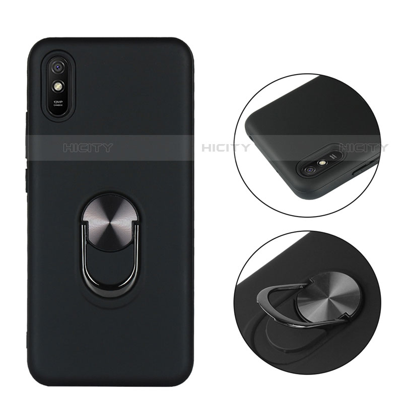 Silikon Hülle Handyhülle Ultra Dünn Schutzhülle Flexible Tasche Silikon mit Magnetisch Fingerring Ständer T03 für Xiaomi Redmi 9A