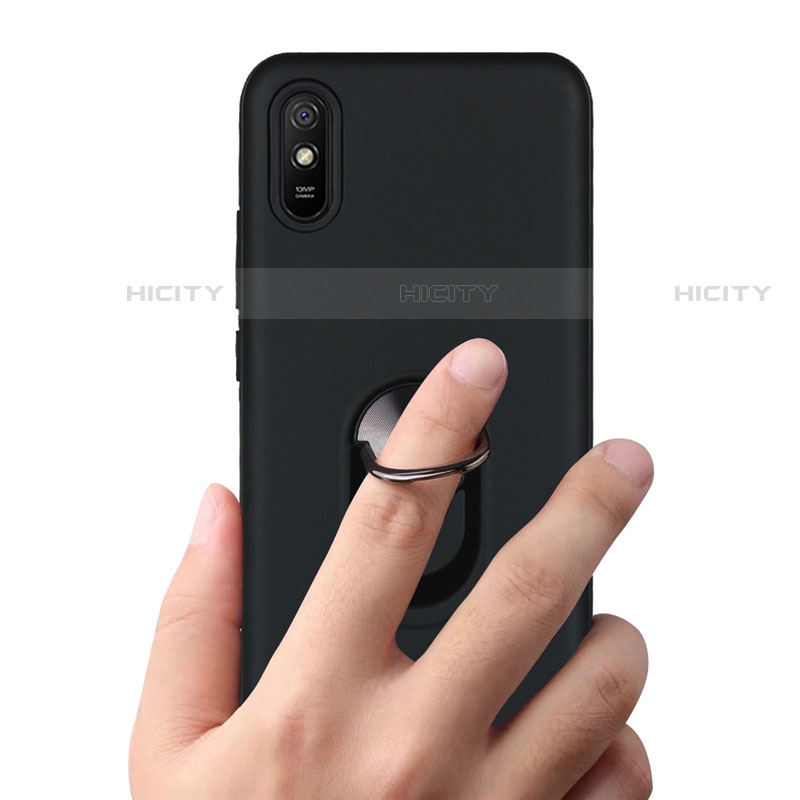 Silikon Hülle Handyhülle Ultra Dünn Schutzhülle Flexible Tasche Silikon mit Magnetisch Fingerring Ständer T03 für Xiaomi Redmi 9A