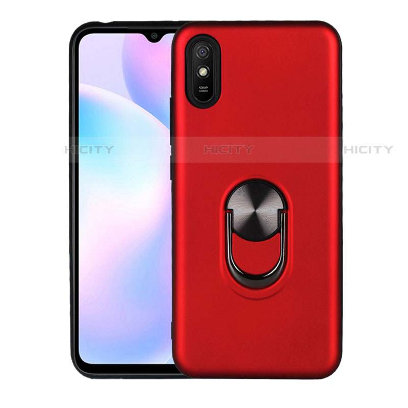 Silikon Hülle Handyhülle Ultra Dünn Schutzhülle Flexible Tasche Silikon mit Magnetisch Fingerring Ständer T03 für Xiaomi Redmi 9A Rot Plus