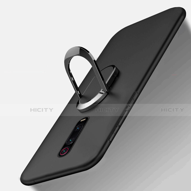 Silikon Hülle Handyhülle Ultra Dünn Schutzhülle Flexible Tasche Silikon mit Magnetisch Fingerring Ständer T03 für Xiaomi Redmi K20 Pro Schwarz