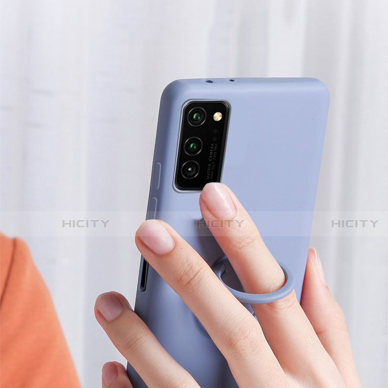 Silikon Hülle Handyhülle Ultra Dünn Schutzhülle Flexible Tasche Silikon mit Magnetisch Fingerring Ständer T04 für Huawei Honor V30 5G groß