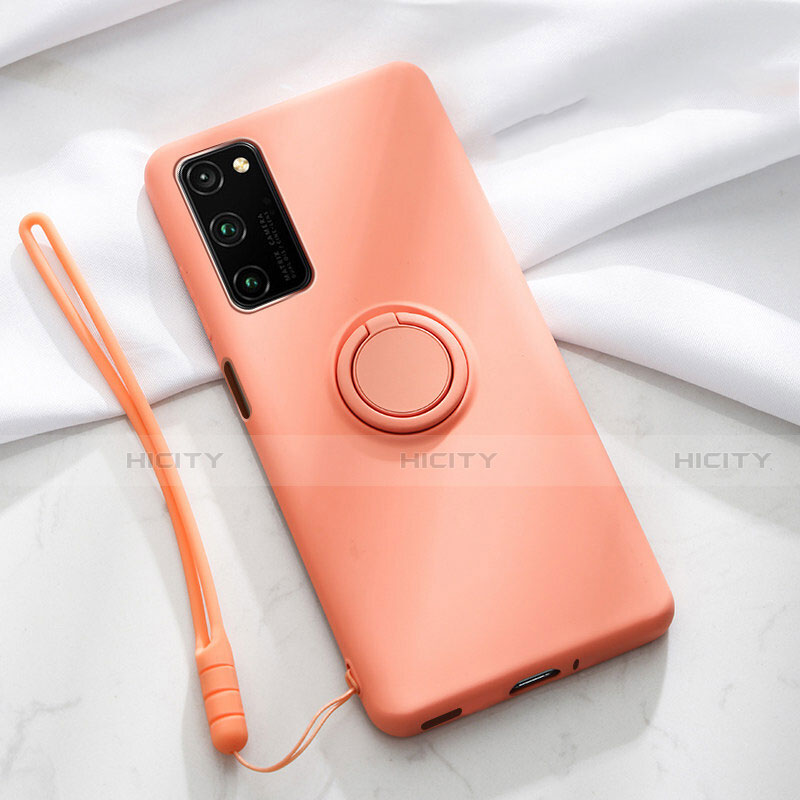 Silikon Hülle Handyhülle Ultra Dünn Schutzhülle Flexible Tasche Silikon mit Magnetisch Fingerring Ständer T04 für Huawei Honor V30 Pro 5G