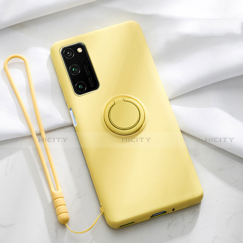 Silikon Hülle Handyhülle Ultra Dünn Schutzhülle Flexible Tasche Silikon mit Magnetisch Fingerring Ständer T04 für Huawei Honor View 30 5G