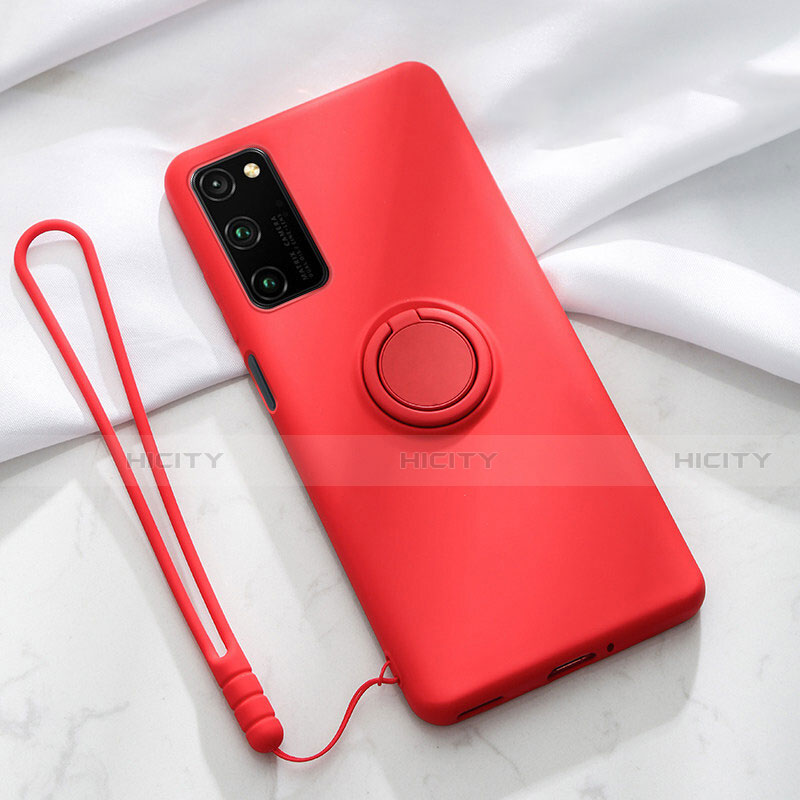 Silikon Hülle Handyhülle Ultra Dünn Schutzhülle Flexible Tasche Silikon mit Magnetisch Fingerring Ständer T04 für Huawei Honor View 30 Pro 5G Rot Plus