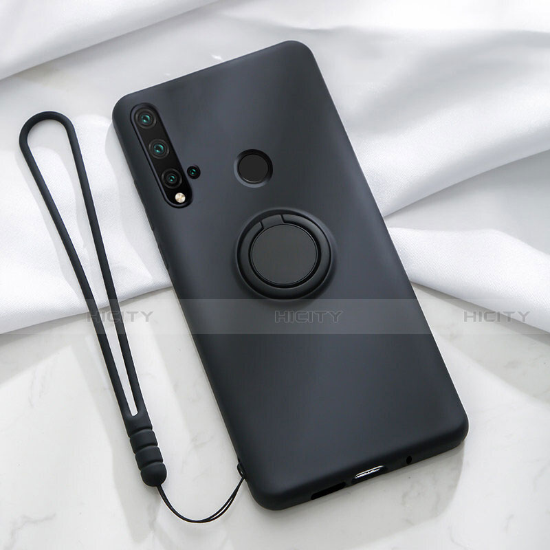 Silikon Hülle Handyhülle Ultra Dünn Schutzhülle Flexible Tasche Silikon mit Magnetisch Fingerring Ständer T04 für Huawei P20 Lite (2019)