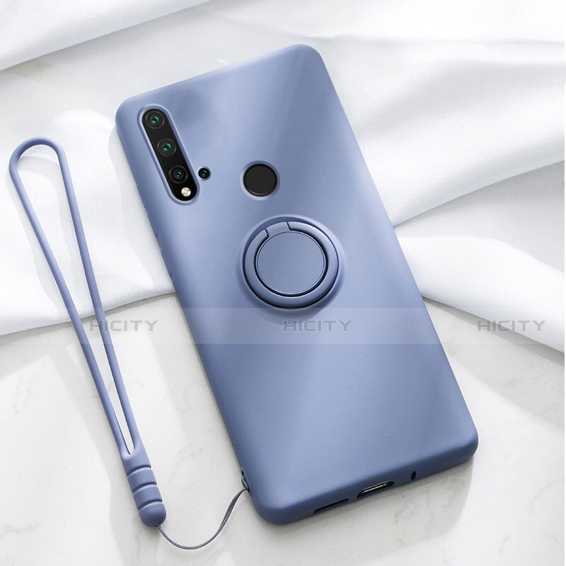 Silikon Hülle Handyhülle Ultra Dünn Schutzhülle Flexible Tasche Silikon mit Magnetisch Fingerring Ständer T04 für Huawei P20 Lite (2019)