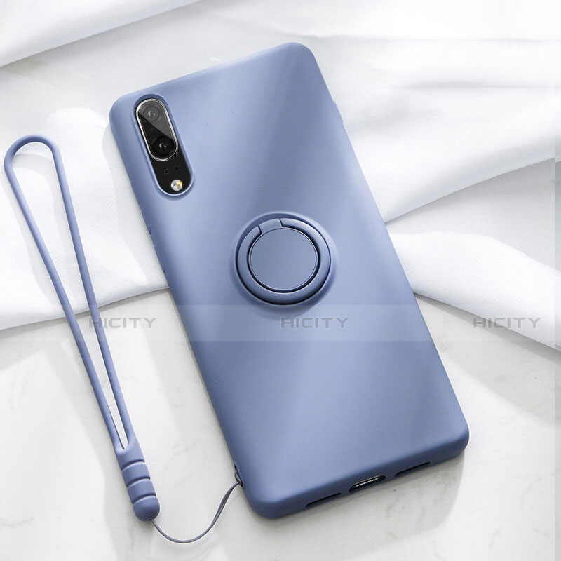 Silikon Hülle Handyhülle Ultra Dünn Schutzhülle Flexible Tasche Silikon mit Magnetisch Fingerring Ständer T04 für Huawei P20 Violett Plus