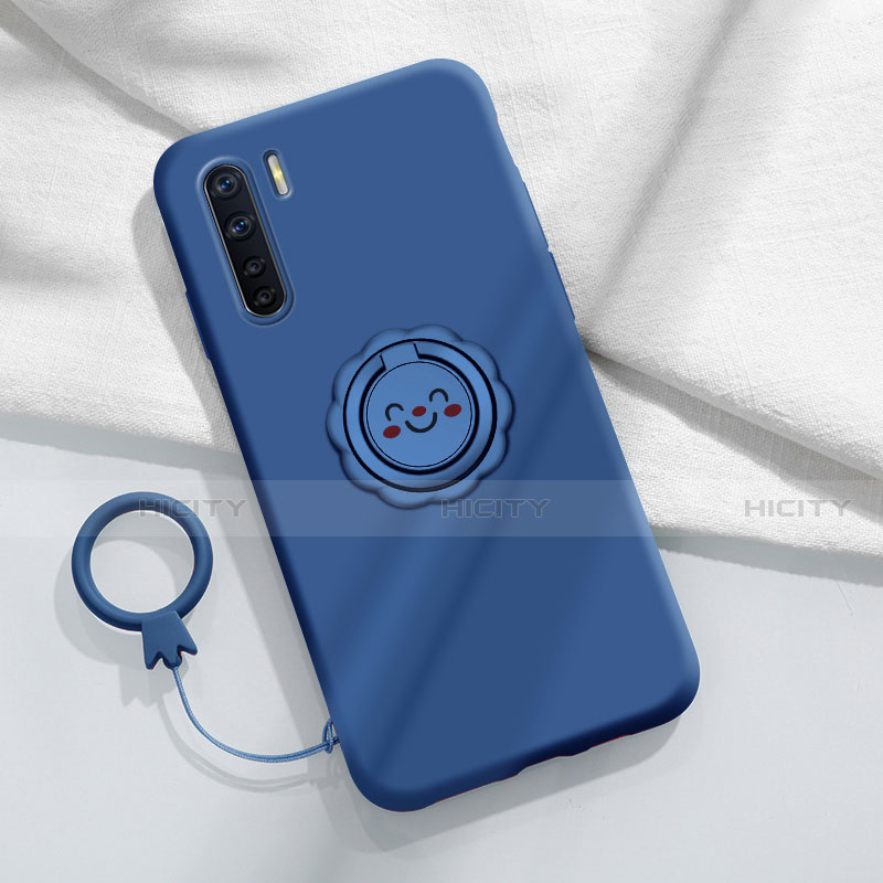 Silikon Hülle Handyhülle Ultra Dünn Schutzhülle Flexible Tasche Silikon mit Magnetisch Fingerring Ständer T04 für Oppo A91 Blau Plus