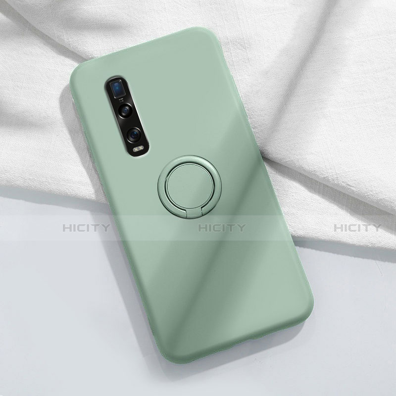 Silikon Hülle Handyhülle Ultra Dünn Schutzhülle Flexible Tasche Silikon mit Magnetisch Fingerring Ständer T04 für Oppo Find X2 Pro Cyan Plus