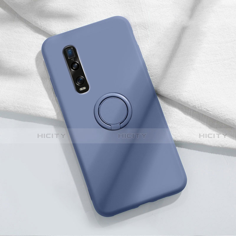 Silikon Hülle Handyhülle Ultra Dünn Schutzhülle Flexible Tasche Silikon mit Magnetisch Fingerring Ständer T04 für Oppo Find X2 Pro Grau Plus