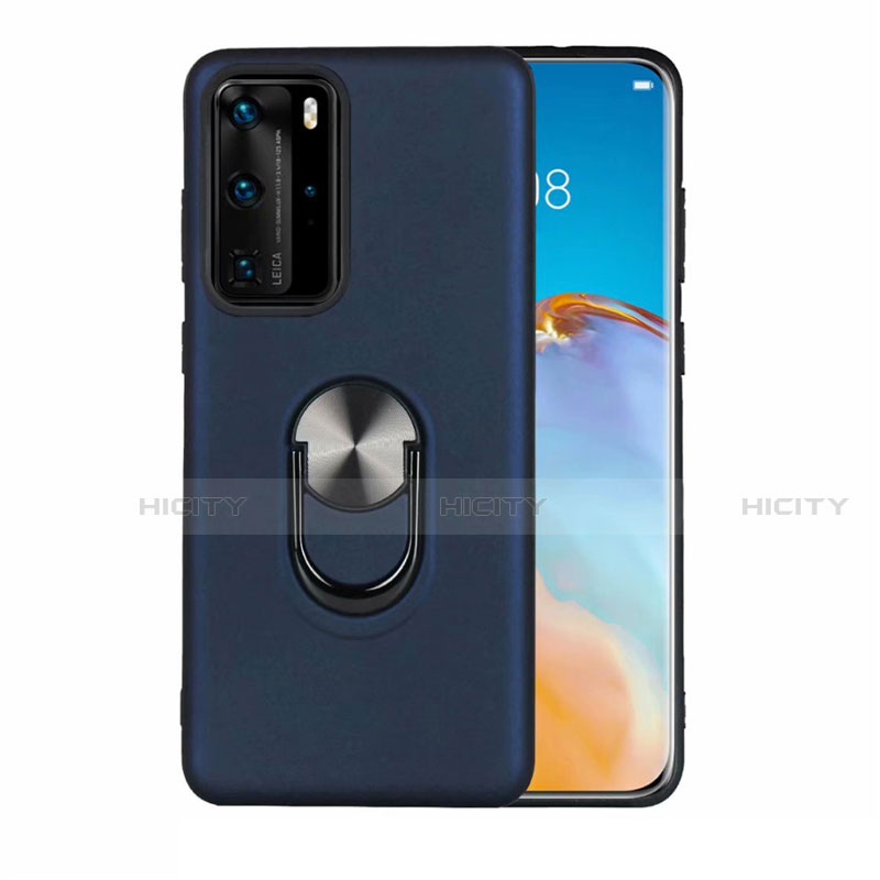 Silikon Hülle Handyhülle Ultra Dünn Schutzhülle Flexible Tasche Silikon mit Magnetisch Fingerring Ständer T05 für Huawei P40 Pro Blau