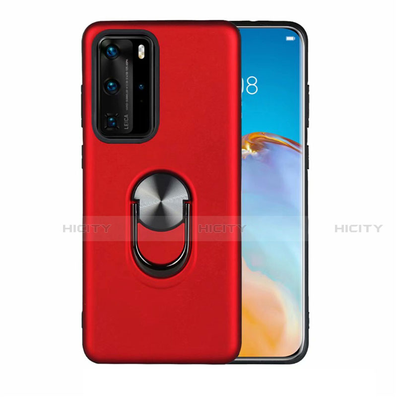 Silikon Hülle Handyhülle Ultra Dünn Schutzhülle Flexible Tasche Silikon mit Magnetisch Fingerring Ständer T05 für Huawei P40 Pro Rot