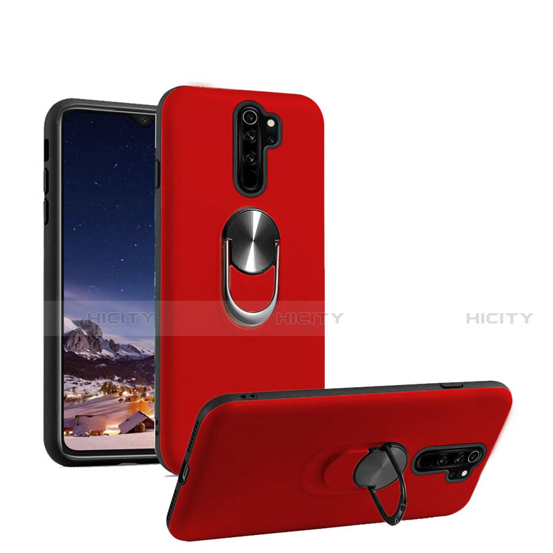 Silikon Hülle Handyhülle Ultra Dünn Schutzhülle Flexible Tasche Silikon mit Magnetisch Fingerring Ständer T05 für Xiaomi Redmi Note 8 Pro Rot Plus