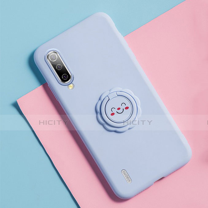 Silikon Hülle Handyhülle Ultra Dünn Schutzhülle Flexible Tasche Silikon mit Magnetisch Fingerring Ständer T06 für Xiaomi Mi A3 Violett Plus