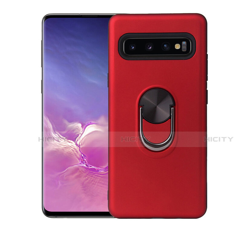 Silikon Hülle Handyhülle Ultra Dünn Schutzhülle Flexible Tasche Silikon mit Magnetisch Fingerring Ständer T07 für Samsung Galaxy S10 5G Rot Plus