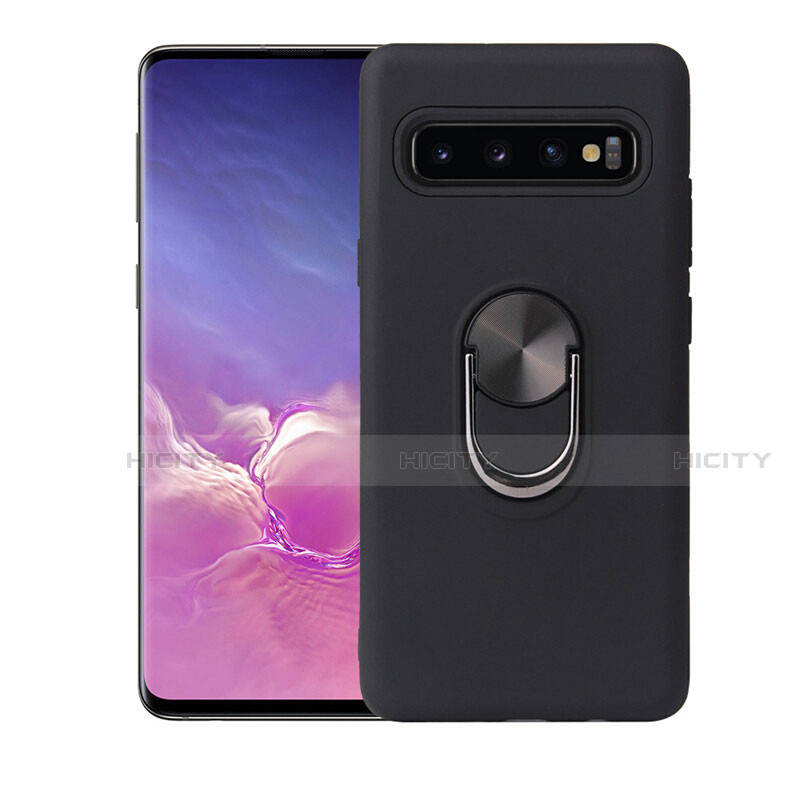 Silikon Hülle Handyhülle Ultra Dünn Schutzhülle Flexible Tasche Silikon mit Magnetisch Fingerring Ständer T07 für Samsung Galaxy S10 5G Schwarz