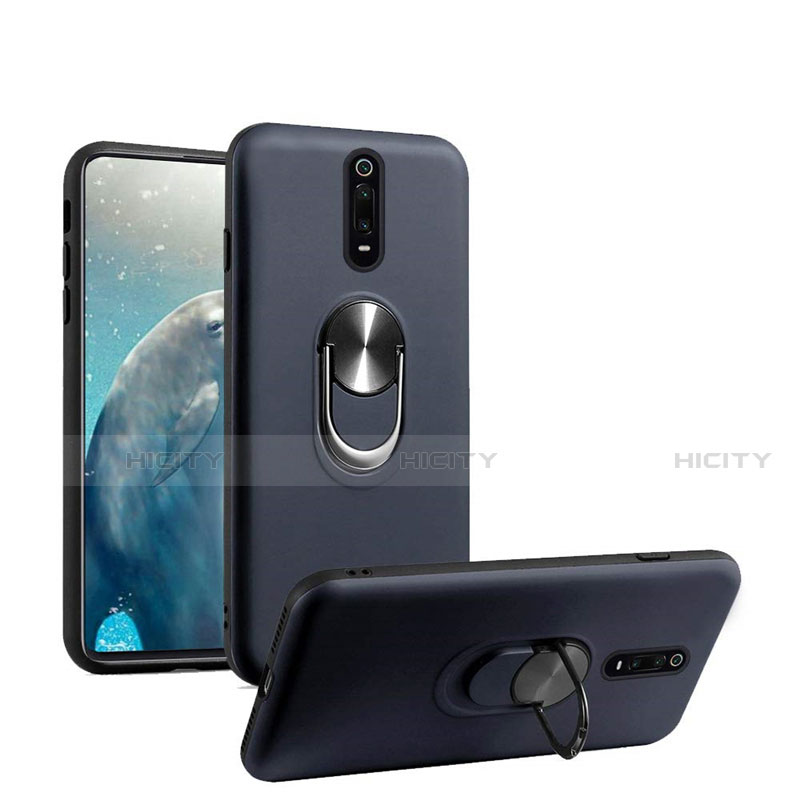 Silikon Hülle Handyhülle Ultra Dünn Schutzhülle Flexible Tasche Silikon mit Magnetisch Fingerring Ständer T08 für Xiaomi Redmi K20 Pro Blau