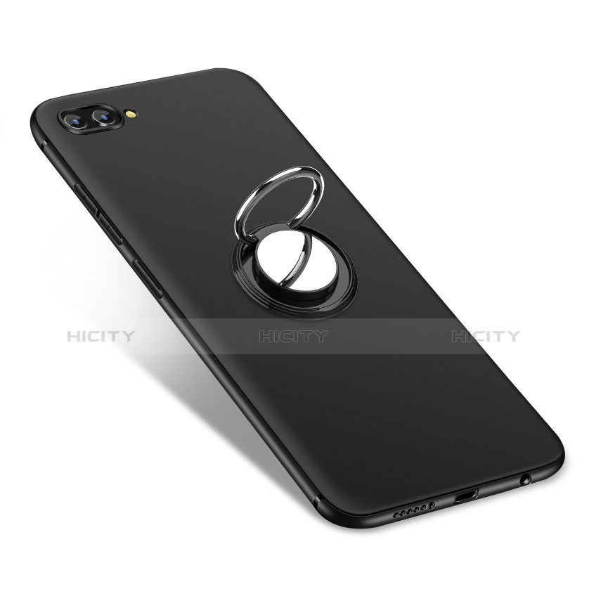 Silikon Hülle Handyhülle Ultra Dünn Schutzhülle Silikon mit Fingerring Ständer A01 für Huawei Honor V10 Schwarz