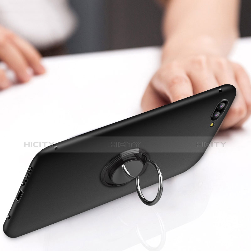 Silikon Hülle Handyhülle Ultra Dünn Schutzhülle Silikon mit Fingerring Ständer A01 für Huawei Honor View 10 Schwarz