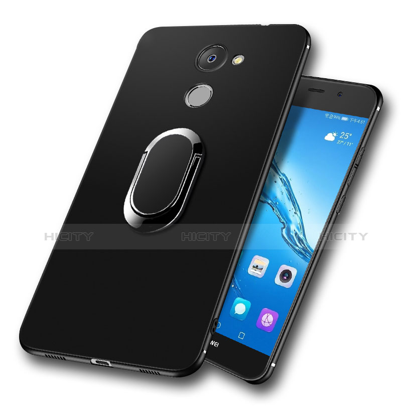 Silikon Hülle Handyhülle Ultra Dünn Schutzhülle Silikon mit Fingerring Ständer A02 für Huawei Enjoy 7 Plus Schwarz