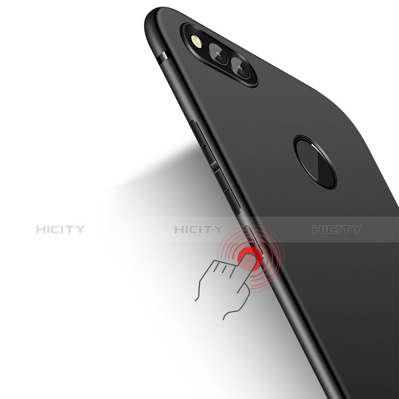 Silikon Hülle Handyhülle Ultra Dünn Schutzhülle Silikon mit Fingerring Ständer A02 für Huawei Honor Play 7X Schwarz groß