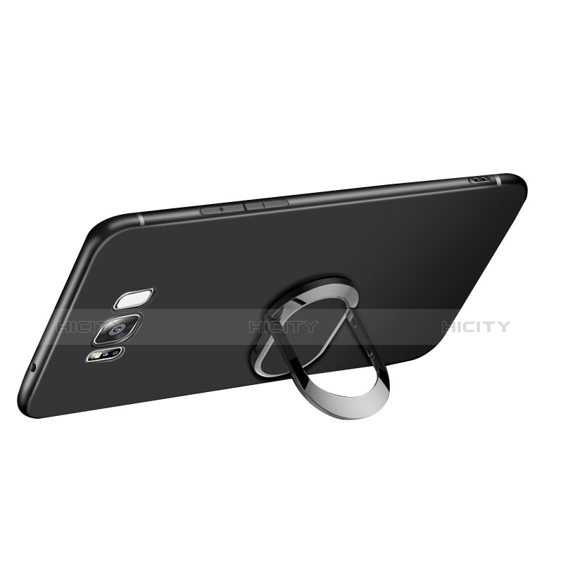 Silikon Hülle Handyhülle Ultra Dünn Schutzhülle Silikon mit Fingerring Ständer A02 für Samsung Galaxy S8 Plus Schwarz