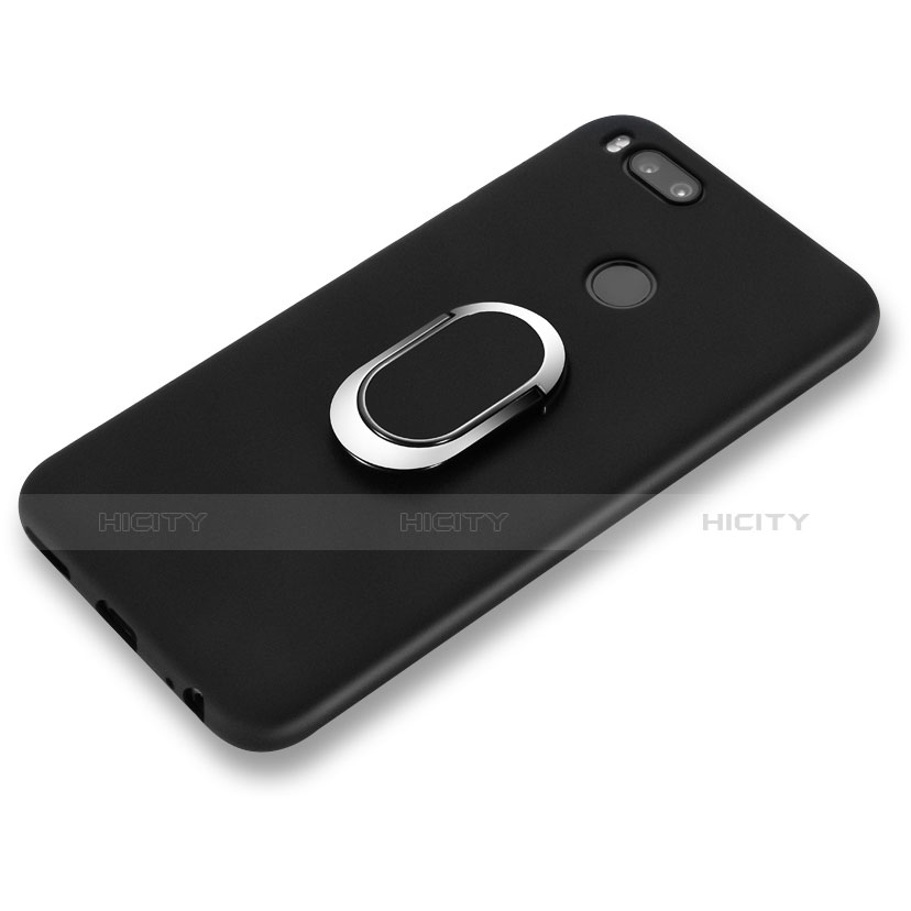 Silikon Hülle Handyhülle Ultra Dünn Schutzhülle Silikon mit Fingerring Ständer A02 für Xiaomi Mi 6 Schwarz