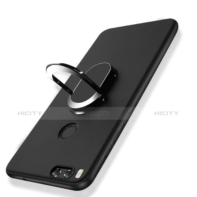 Silikon Hülle Handyhülle Ultra Dünn Schutzhülle Silikon mit Fingerring Ständer A02 für Xiaomi Mi 6 Schwarz